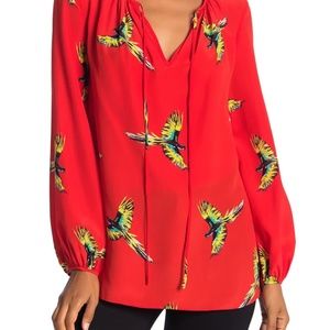 Diane von Furstenberg Keyhole Bird Print Silk Top